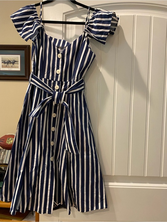 Zara Dresses & Skirts - Zara Navy and White Striped Button-Front Sundress